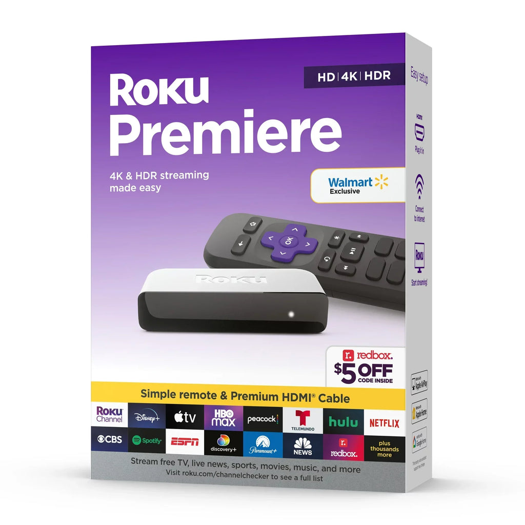 Roku Premiere | 4K/HDR Streaming Media Player Wi-FiÂ® Enabled with Premium High Speed HDMIÂ® Cable and Simple Remote + Tigology Accessories