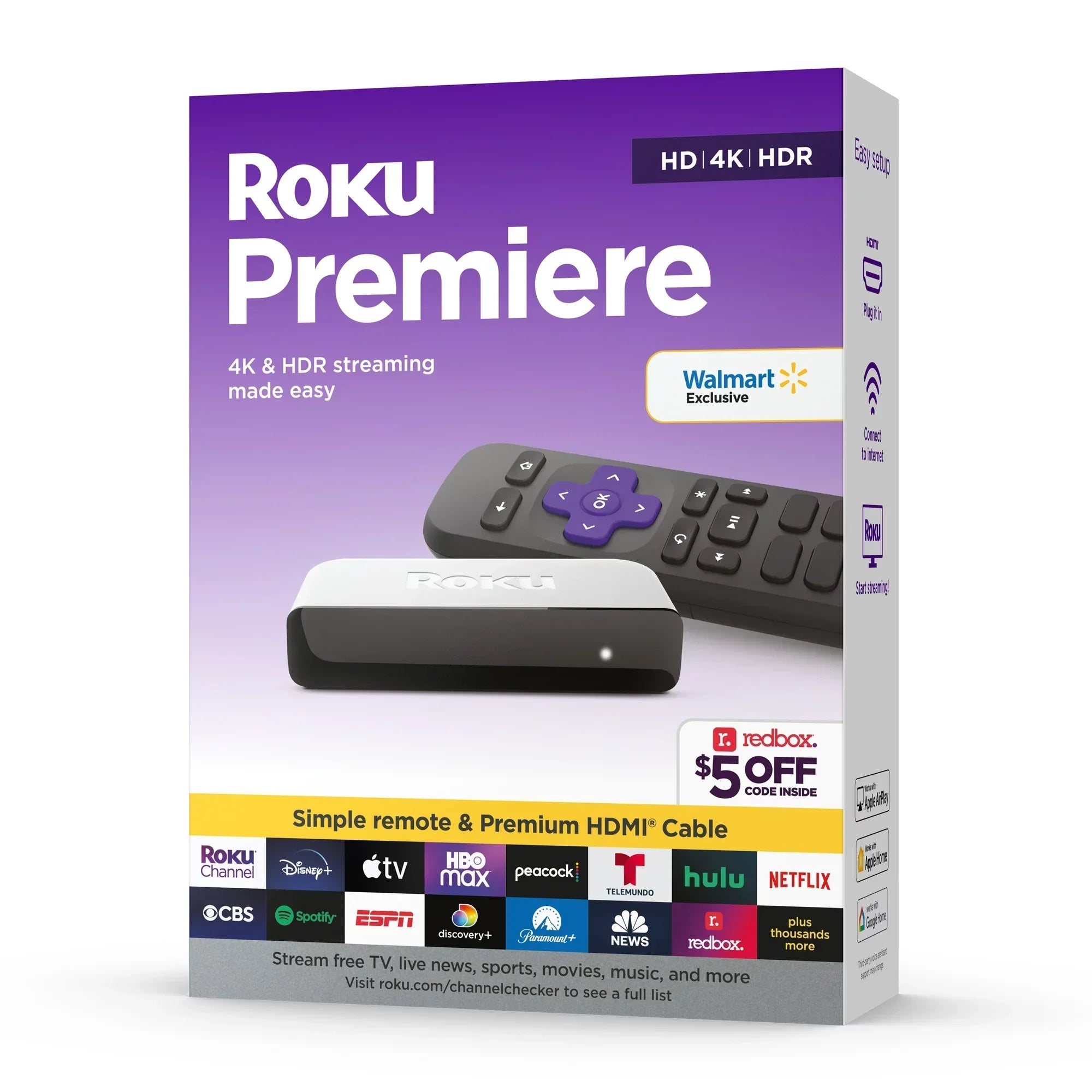 Roku Premiere | 4K/HDR Streaming Media Player Wi-FiÂ® Enabled with Premium High Speed HDMIÂ® Cable and Simple Remote + Tigology Accessories