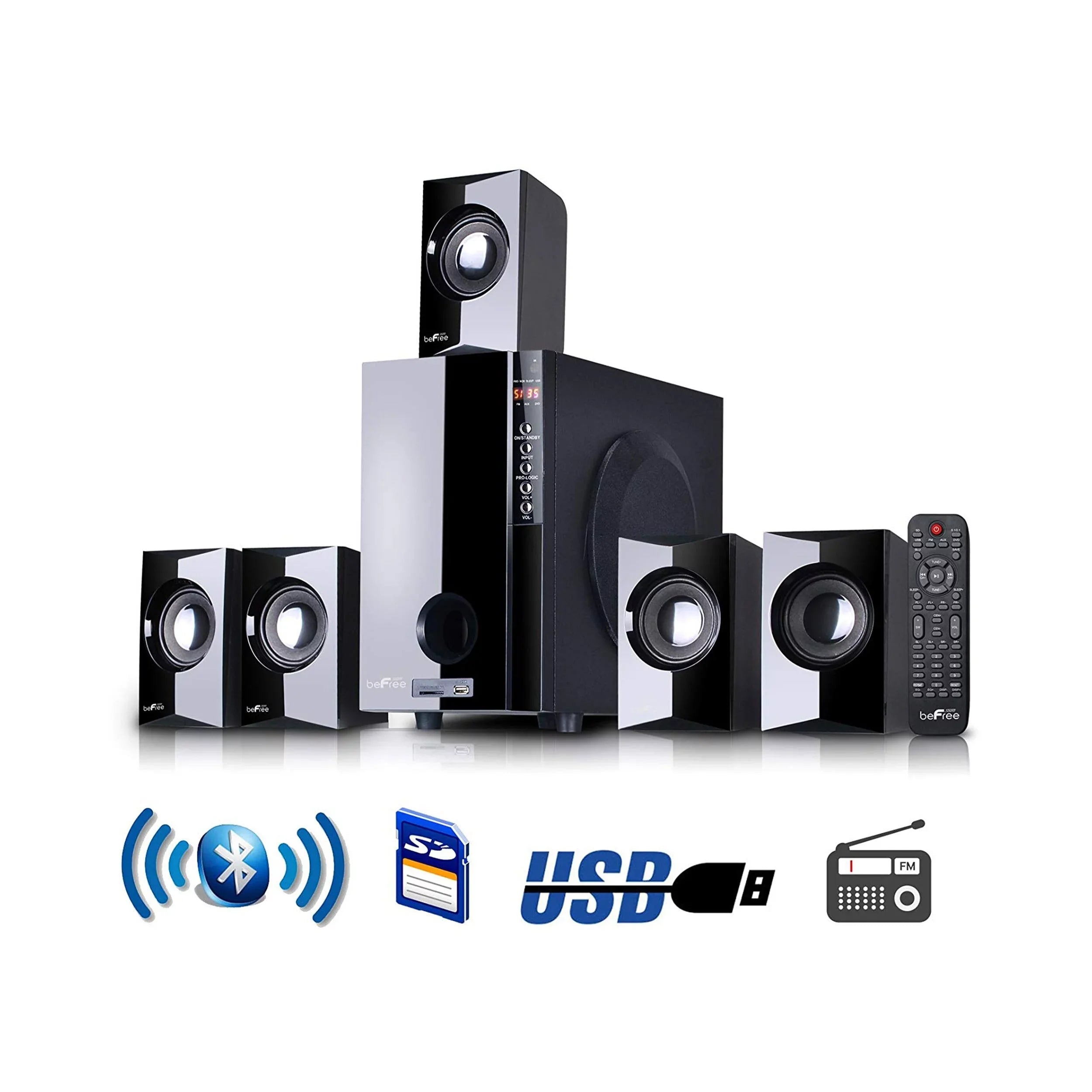 beFree Sound 5.1 CA Surround Sound Bluetooth Speaker System w/ Remote - Exclusive Design