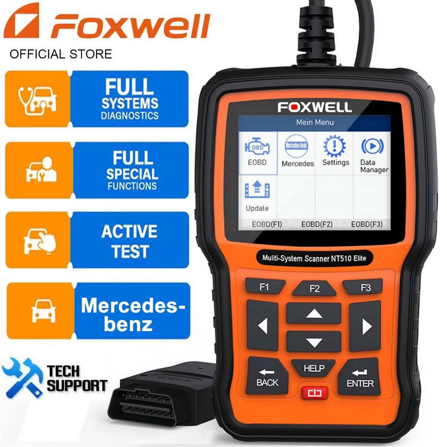 FOXWELL Pofessional All System OBD2 Scanner For Mercedes-benz SAS DPF BRT Multi Reset Bi-Directional Test Auto Car Diagnostic Tool - Exclusive Design