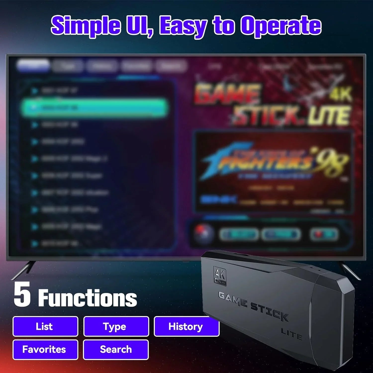 Stylish Game Stick 64G, 25,000+ Retro Games, Compatible with 12 Emulator Console, Wireless Retro Game Console Support 4K HD Output, Plug and Play Video Games for TV, 2.4G Wireless Controllers