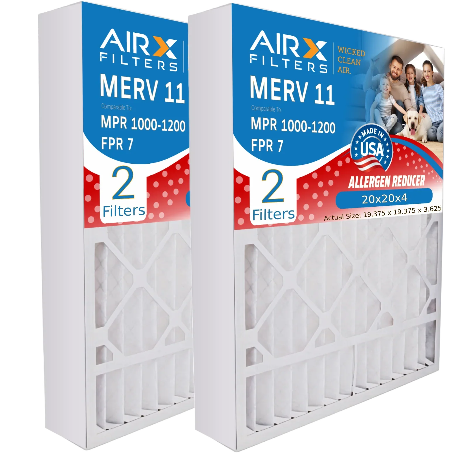 20x20x4 Air Filter MERV 11 Comparable to MPR 1000, MPR 1200 & FPR 7 Compatible with TopTech TT-FM-2020 Premium USA Made 20x20x4 Furnace Filter 2 Pack by AIRX FILTERS WICKED CLEAN AIR.