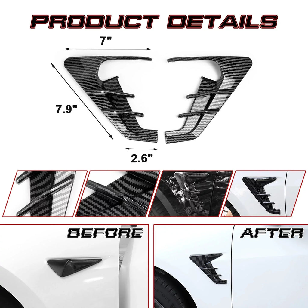 Xotic Tech Side Marker View Camera Indicator Turn Signal Cover Trim, Carbon Fiber Pattern, Compatible with Tesla Model 3 Model Y 2021+