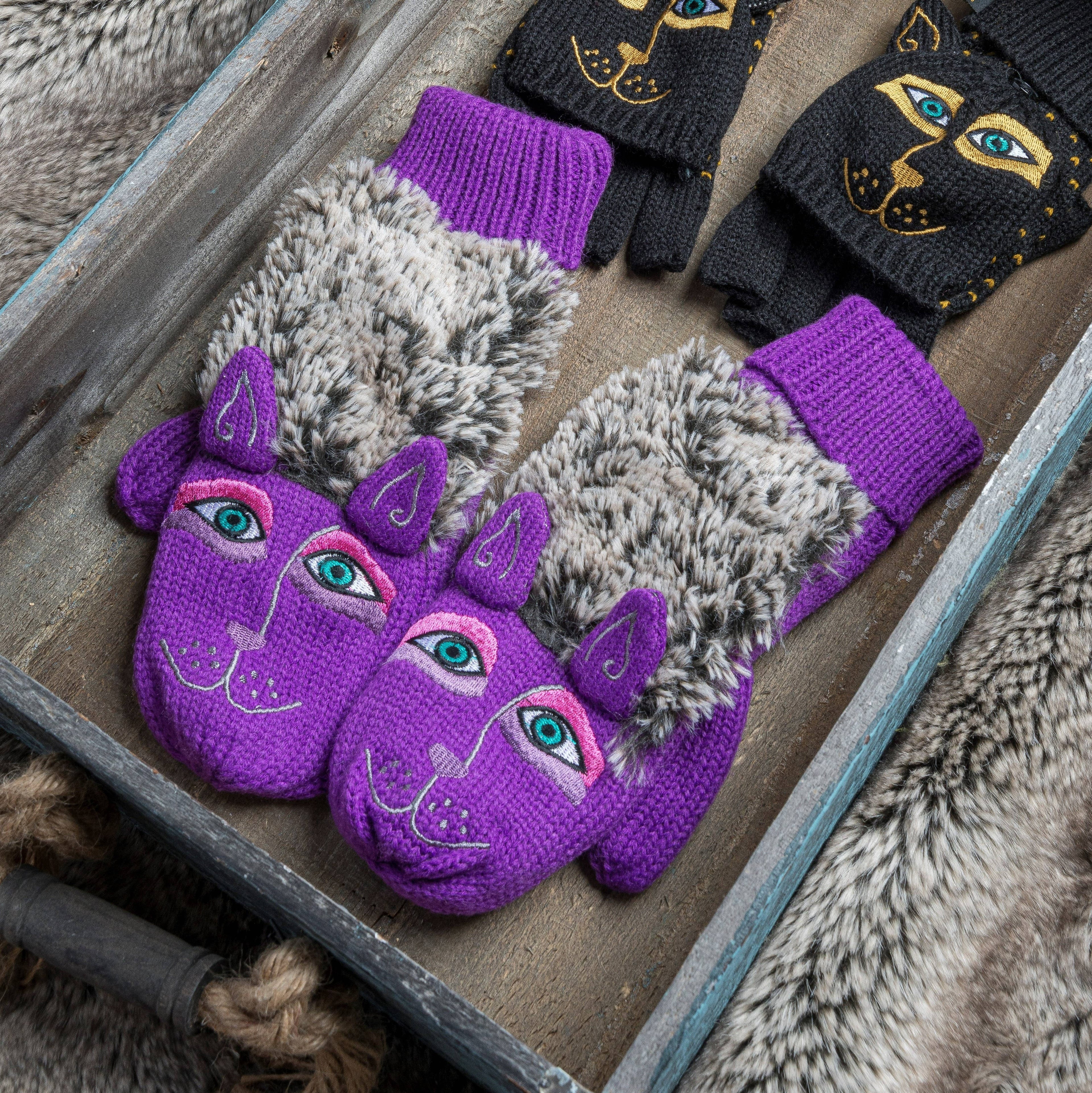 Stylish Laurel Burch Fuzzy Purple Dog Mittens