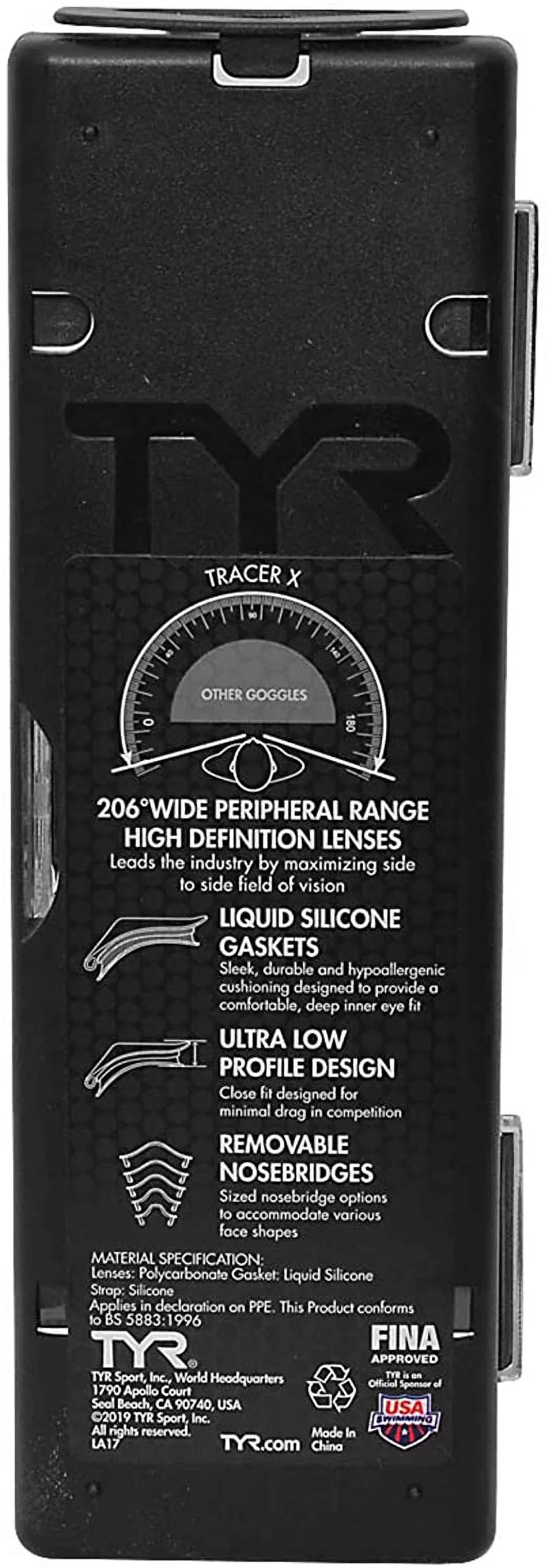 TYR Tracer X Racing Mirrored Goggle BLK Frame/Silver Gasket/Silver Metallic Mirror Lens