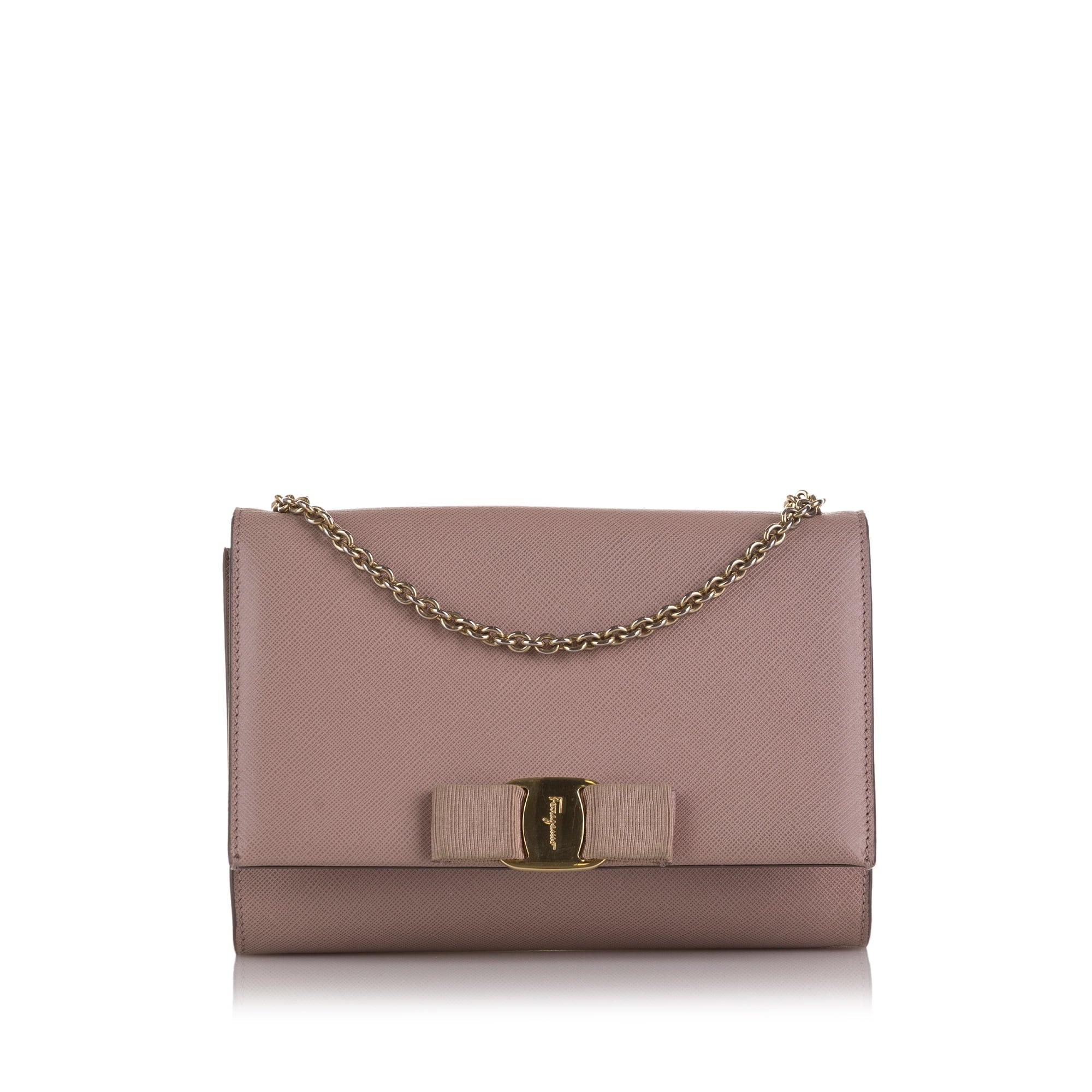 Pre-Owned Authenticated Ferragamo Small Vara Ginny Crossbody Calf Leather Pink Crossbody Bag Unisex (Good) - Exclusive Design