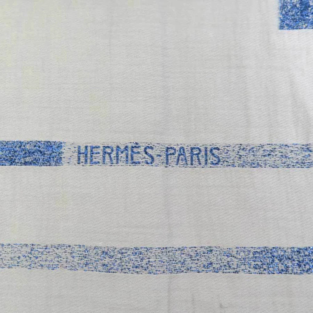 Pre-Owned Hermes HERMES Shawl Scarf H Logo Cotton/Silk/Polyester Greige/Blue Unisex e55881a (Good)