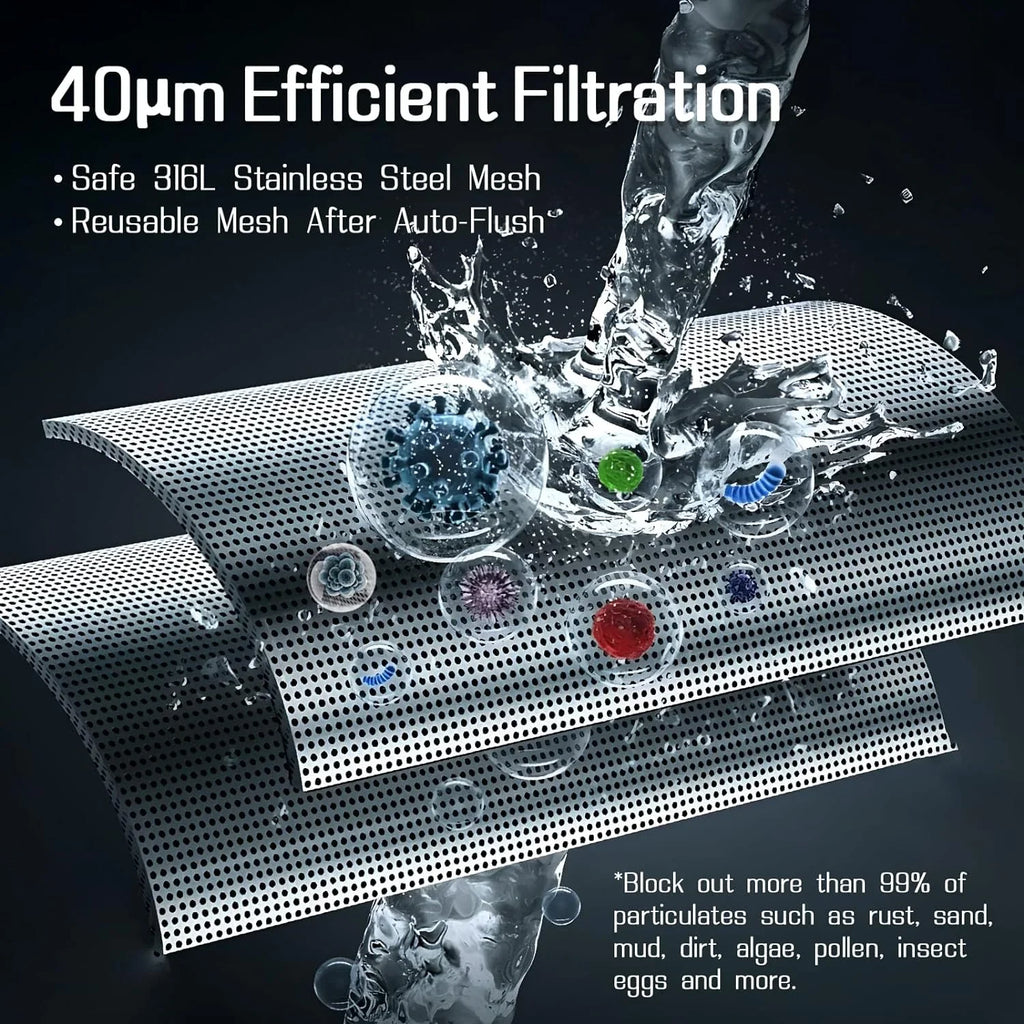 OUWI's King Model Spin Down Sediment Filter, Touch-Screen Automatic Flushing and Drainage, 360Â°Rotatable Head, 40 Micron Reusable Whole House Water Filter System, 1" MNPT + 3/4" FNPT Connector - Exclusive Design