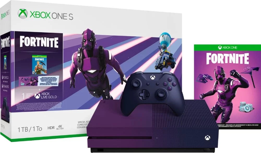 Stylish Restored 23C-00080 Xbox One S 1TB Fortnite Battle Royale Special Edition Console Bundle Gradient Purple (Refurbished)