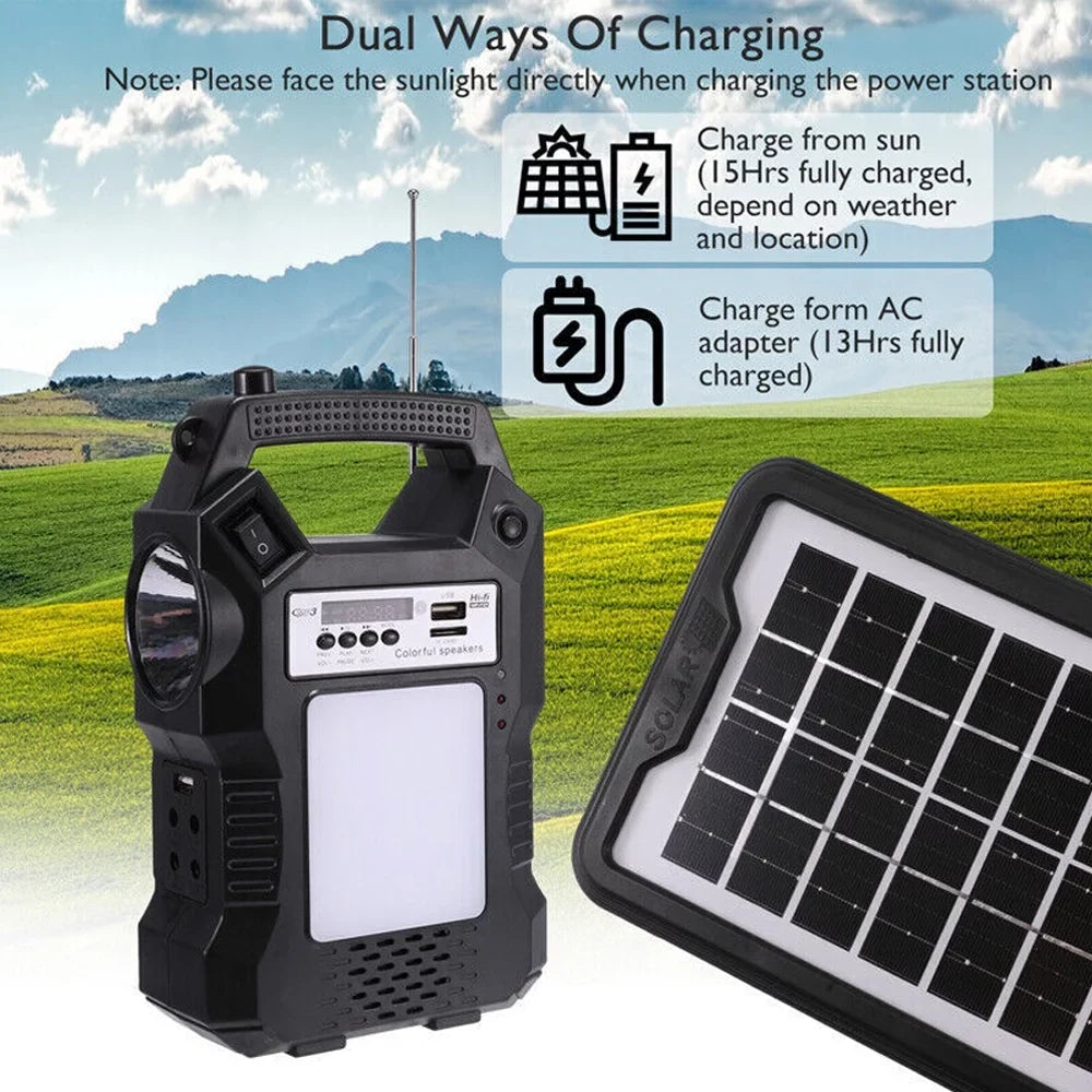Stylish DFITO Portable Solar Powered Station, Rechargeable Solar Generator, Dual Way To Charge, Solar Panel Power Bank with 3 LED Bulbs Flashlight for Hiking Camping Emergency