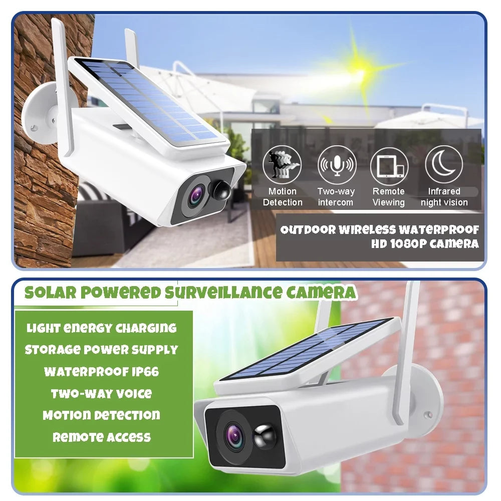 Stylish Security Cameras Wireless Outdoor, DFITO Solar Security Camera Outdoor with Solar Panel, PIR Detection, 2-Way Talk, Night Vision,Waterproof, White