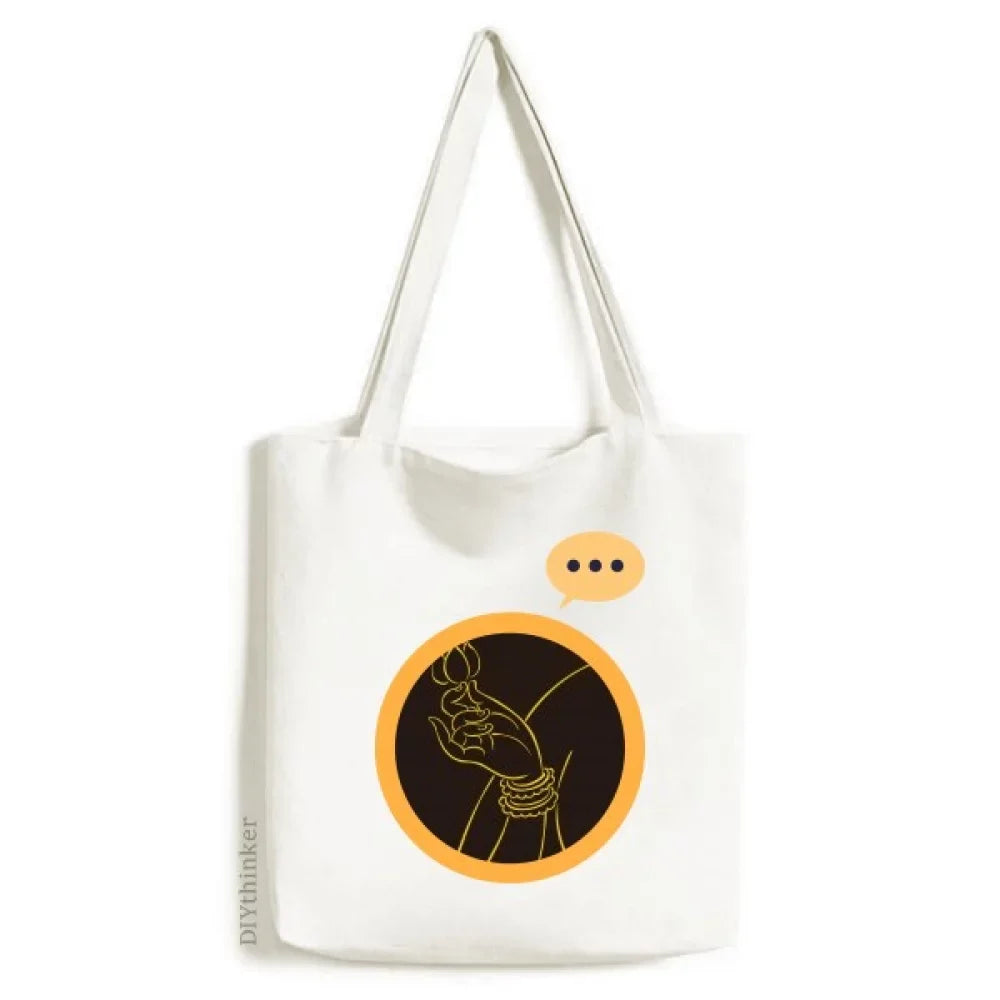 Stylish Culture Black Yellow Hand Lotus Expression Sack Canvas Tote Shoulder Bag