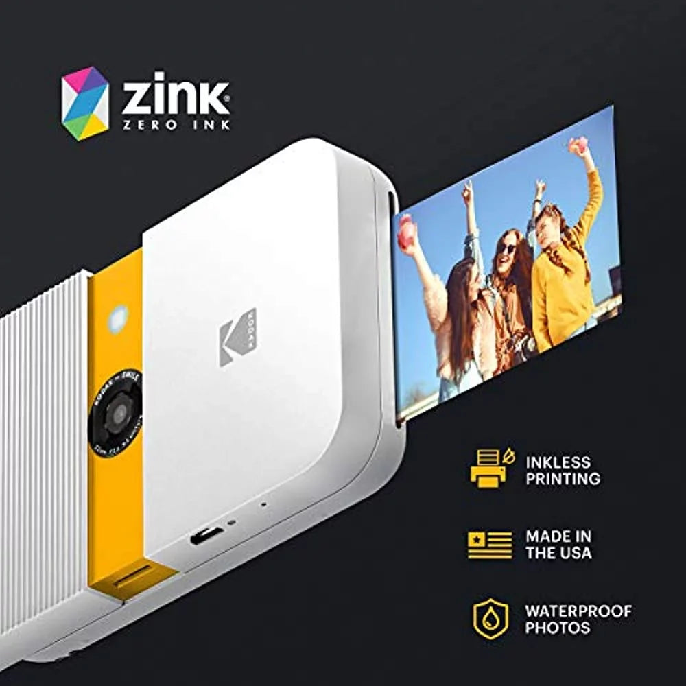 Stylish KODAK Smile Instant Print Digital Camera (White/Yellow) Photo Frames Bundle with Soft Case