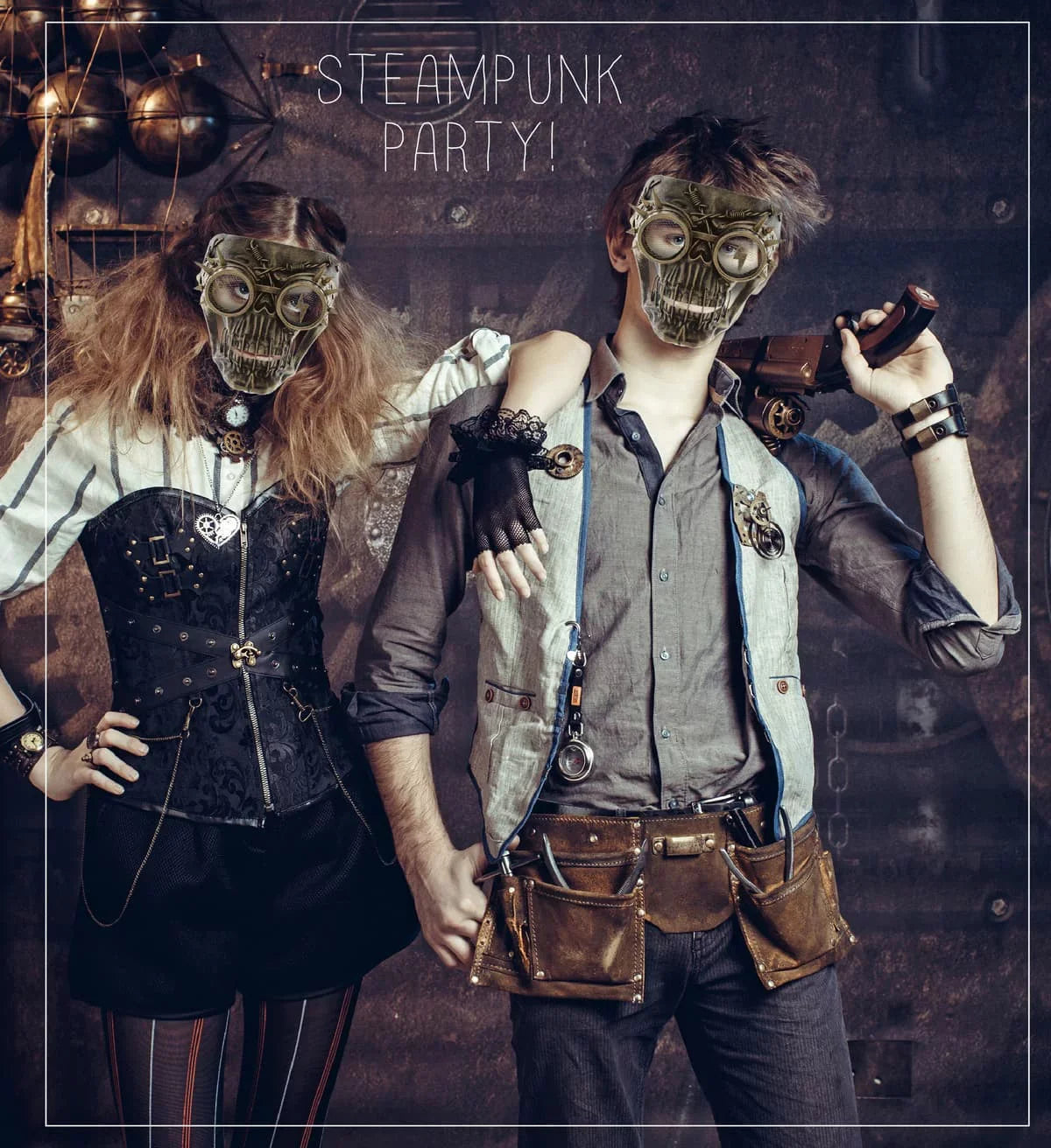 Stylish Attitude Studio Steampunk Wired Skeleton Full Face Mask Goggles Costume - Gold