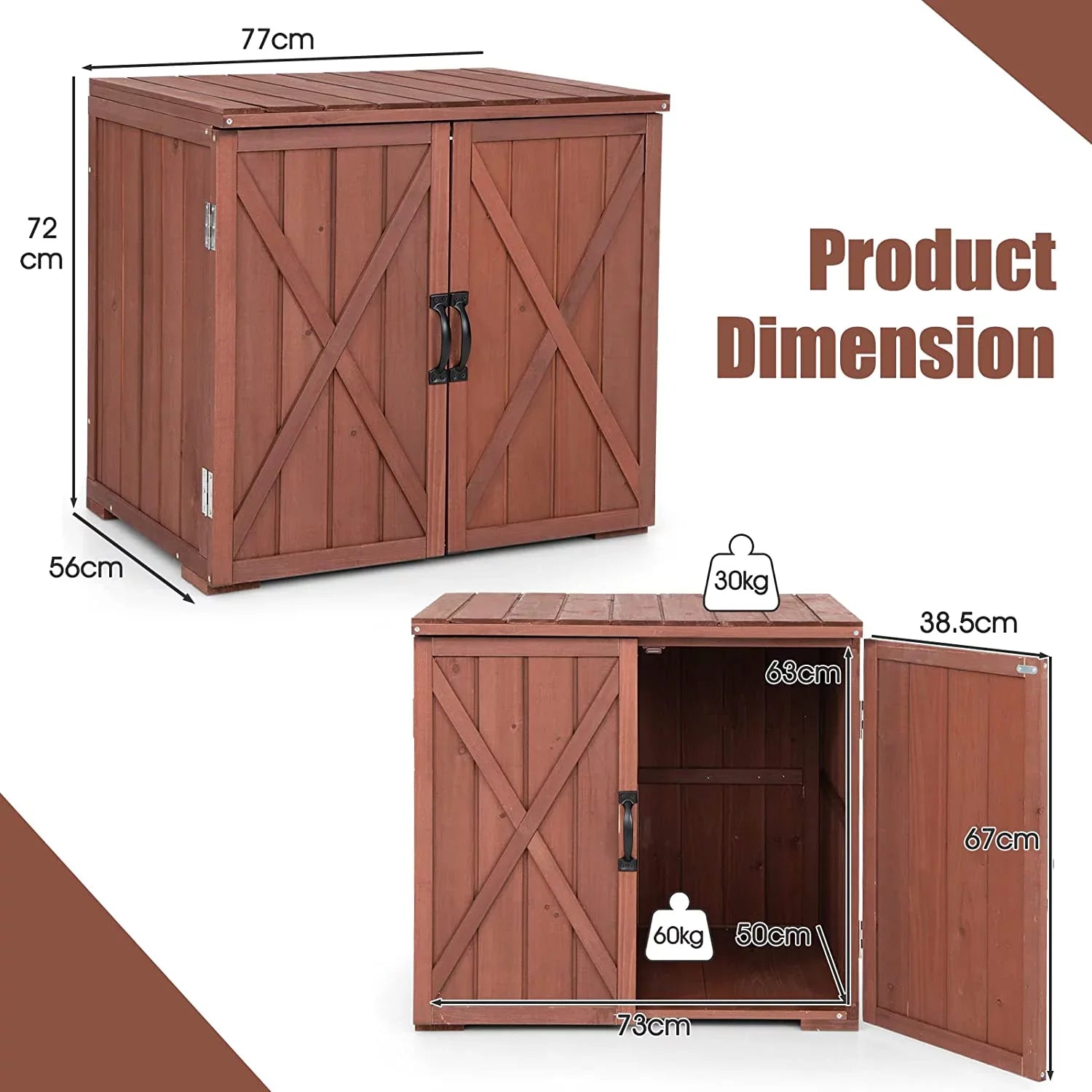 30" Outdoor Storage Box, Wooden Storage Deck Box W/Spacious Inner Space & Countertop, Tool Storage Cabinet for Backyard Garden Porch, Easy Assembly, 30" x 22" x 28.5" (Brown) - Exclusive Design