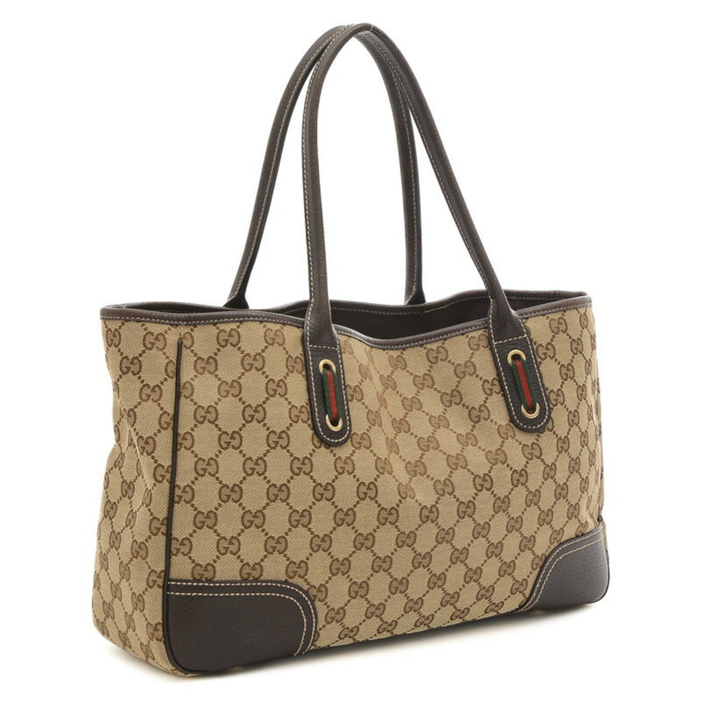 Pre-Owned Gucci GG Pattern Princess Ribbon Tote Bag Canvas Leather Beige Brown 163805 (Good)