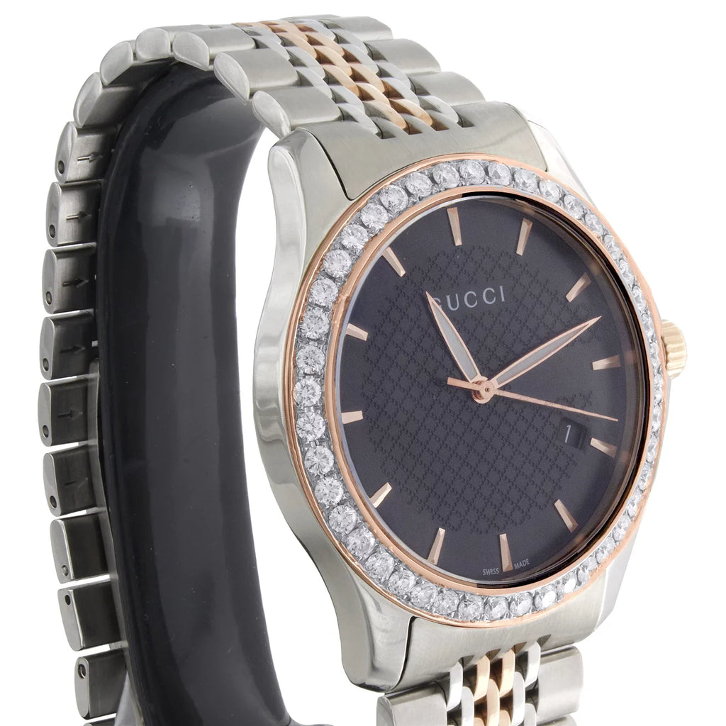 Gucci Ya126410 Diamond Watch G-Timeless 38mm Two Tone Rose / S. Steel PVD 2 CT.