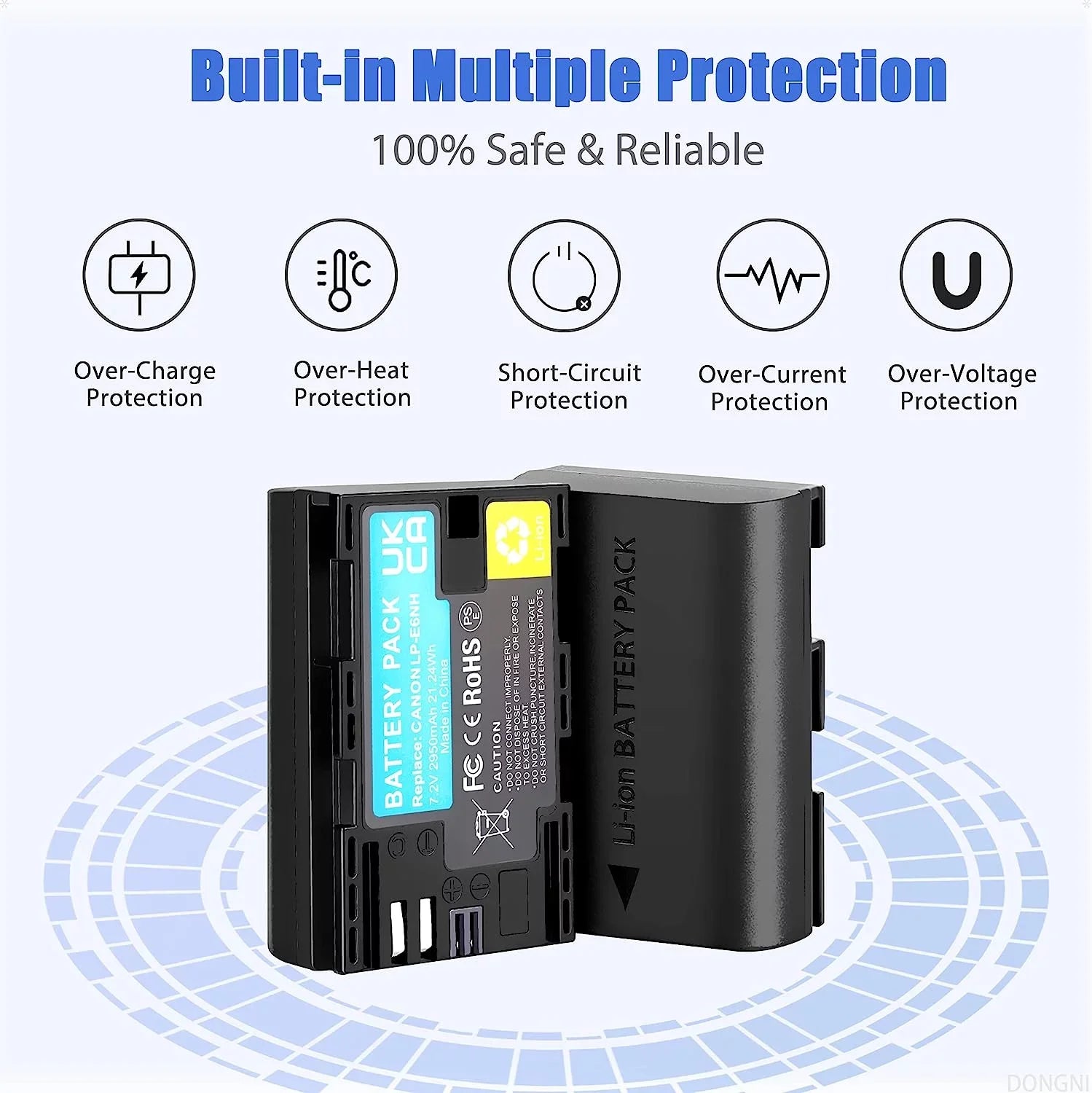 2-Pack LP-E6NH 2950mAh Batteries and Dual Charger for Canon EOS R R5 R6 5DS 6D 7D 60D 70D 80D 90D 5D Mark II/III/IV Camera - Exclusive Design