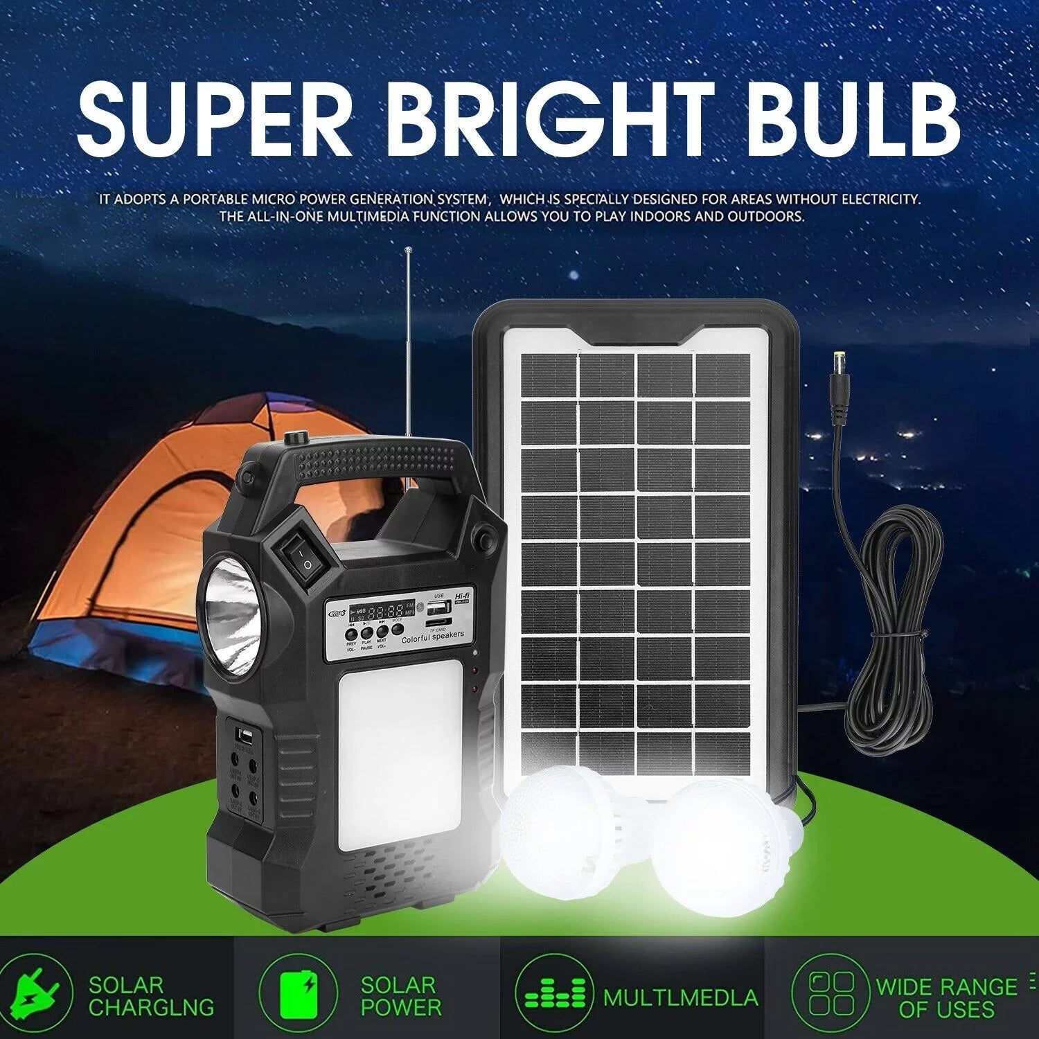 Stylish DFITO Portable Solar Powered Station, Rechargeable Solar Generator, Dual Way To Charge, Solar Panel Power Bank with 3 LED Bulbs Flashlight for Hiking Camping Emergency