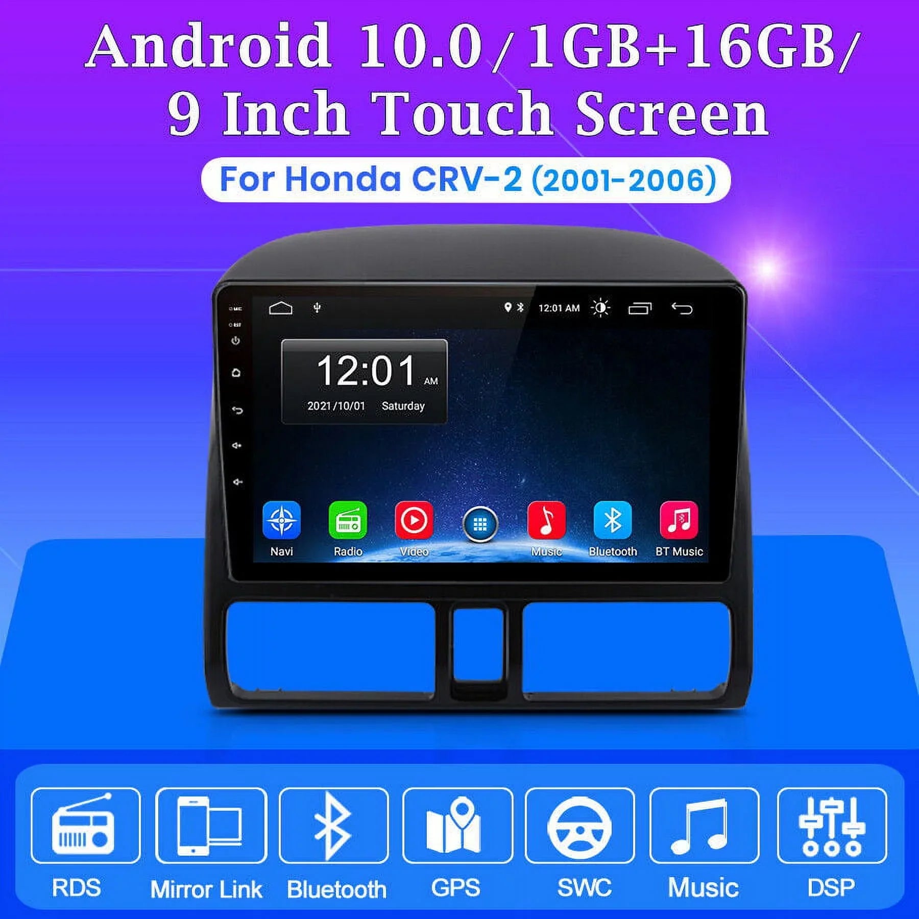 AWESAFE Carplay Car Stereo Radio for Honda CRV 2001 2002 2003 2004 2005 2006,1+32GB 9 Inch Touch Screen with Apple Android Auto GPS Navigator Bluetooth WiFi FM Radio Mirror Link