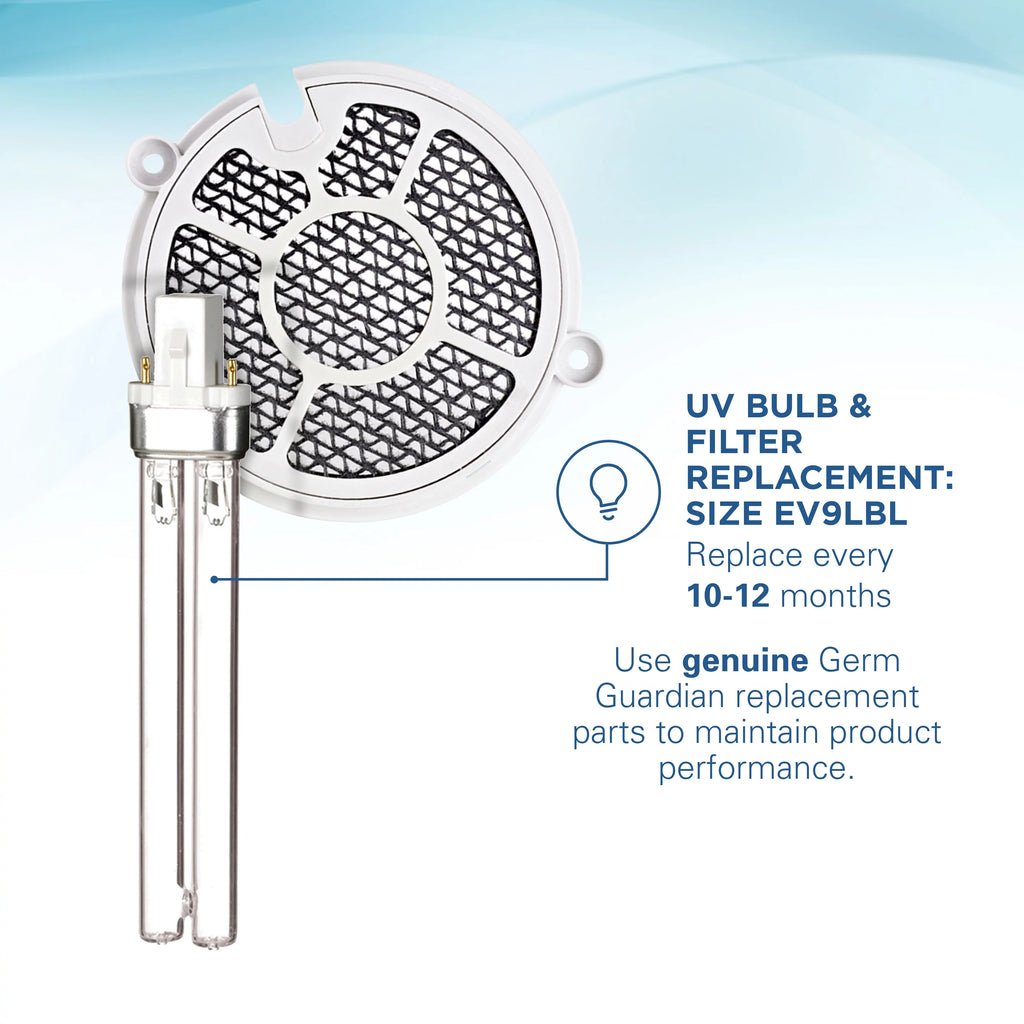 Stylish GermGuardian Tabletop UV-C Air Sanitizer with 2 Speeds Reduces Odors and Germs, GG3000BCA, Black