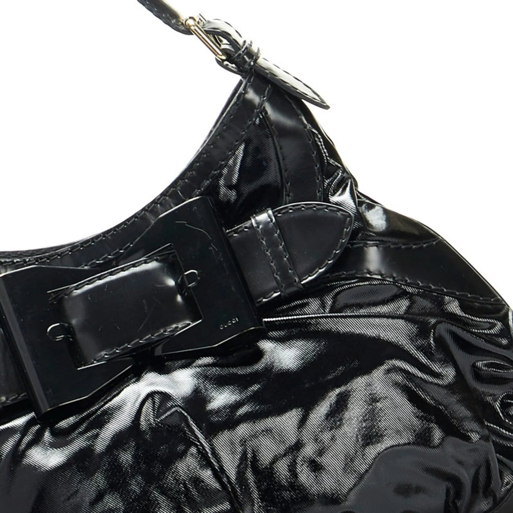 Pre-Owned Gucci Ribbon Handbag Hobo Bag 189885 Black Patent Leather Ladies GUCCI (Good)