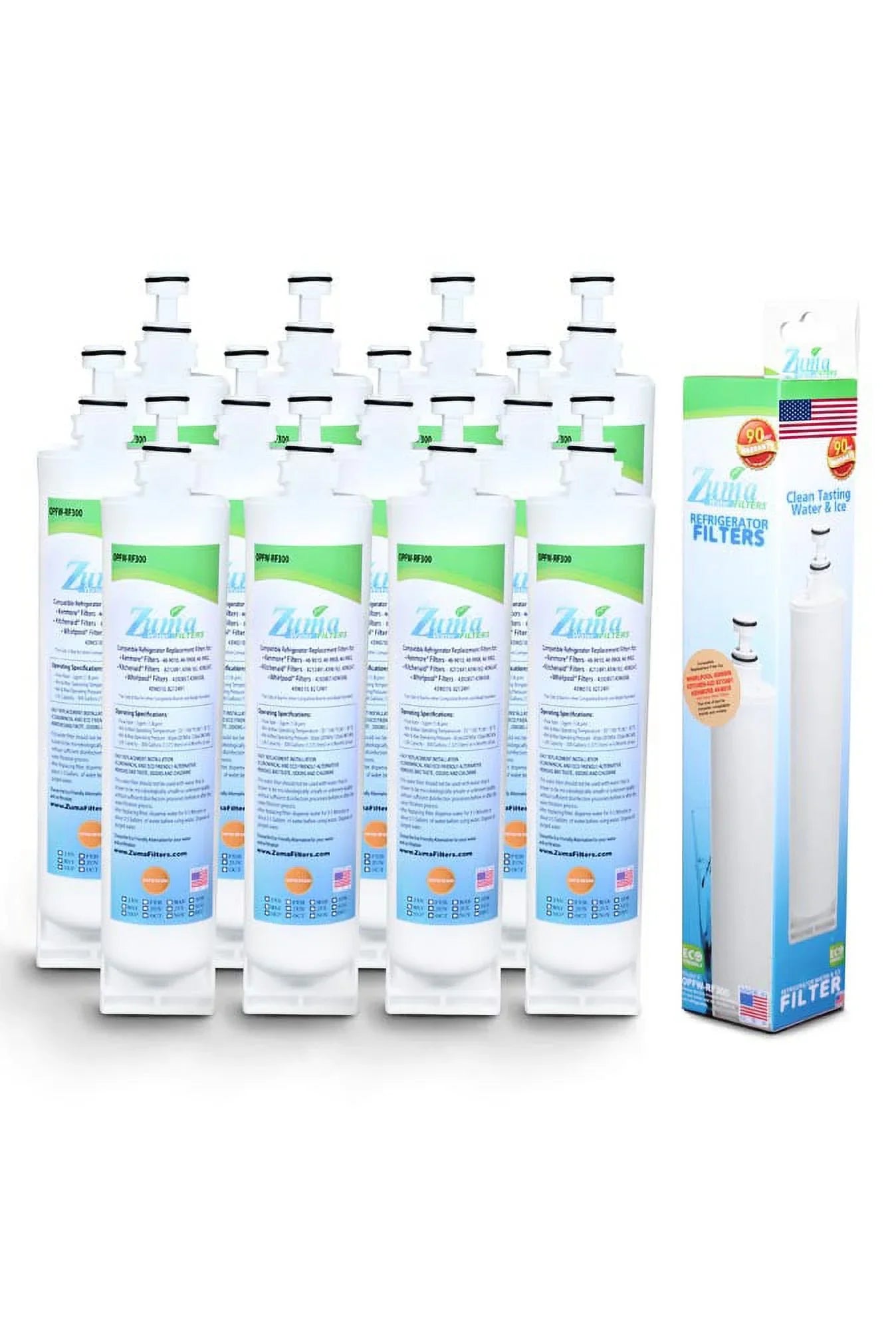 Stylish ZUMA Brand , Water and Ice Filter , Model # OPFW-RF300 , Compatible with WhirlpoolÂ® 8212491 - 12 Pack - Made in U.S.A.