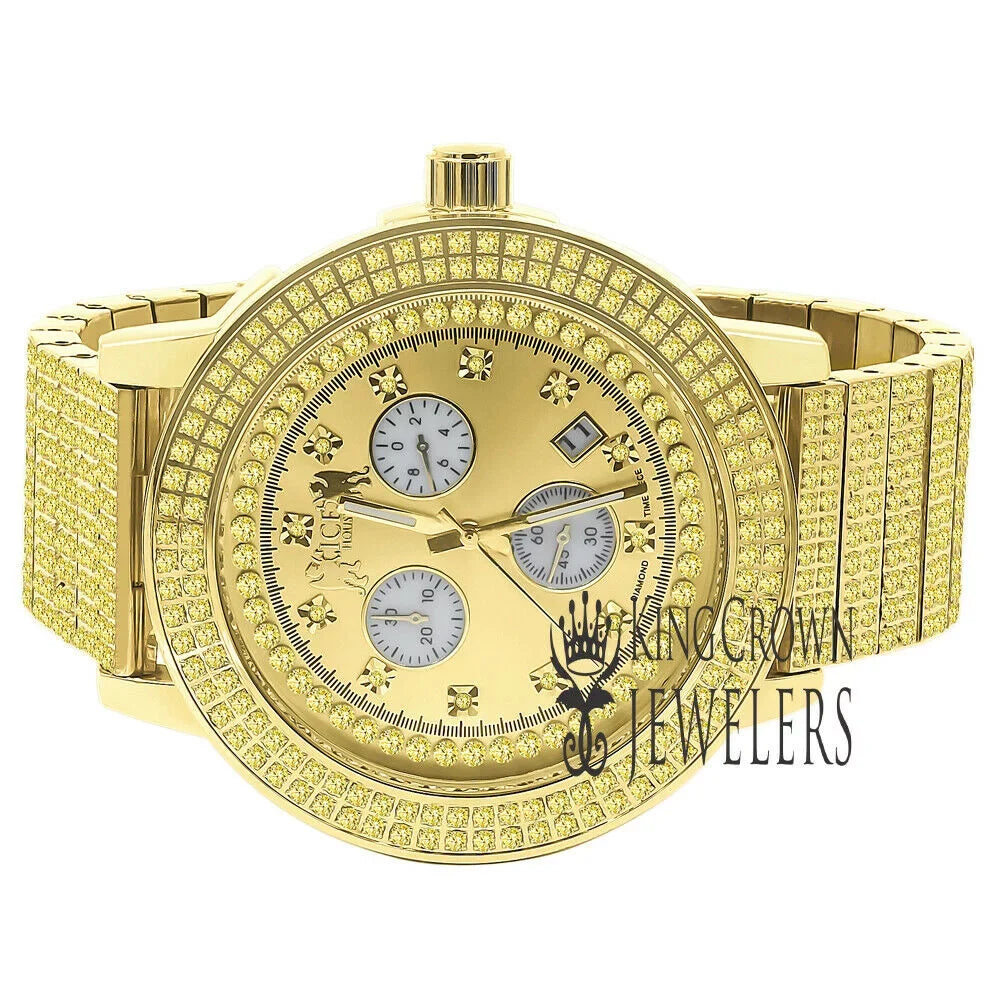 Canary Gold Tone Jojo Jojino Joe Rodeo Solid Stainless Steel 54mm Real Diamond Dial Mens Watch - Exclusive Design