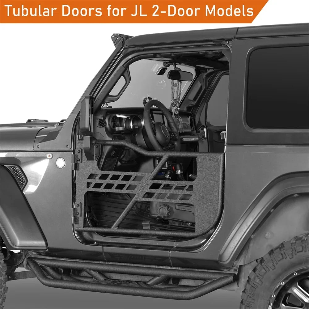 Stylish Hooke Road Fit 2018-2023 Jeep Wrangler JL 2-Door Steel Tubular Half Door Guards Frame Black