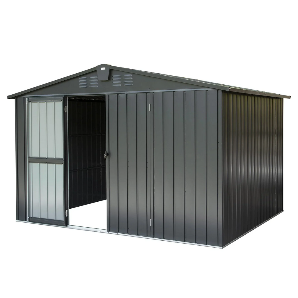 Stylish CoSoTower Outdoor Storage Shed 10'X 8', Metal Garden Shed for Bike, Trash Can, Tools, Galvanized Steel Outdoor Storage Cabinet with Lockable Door for Backyard, Patio, Lawn (10X8ft, Black)