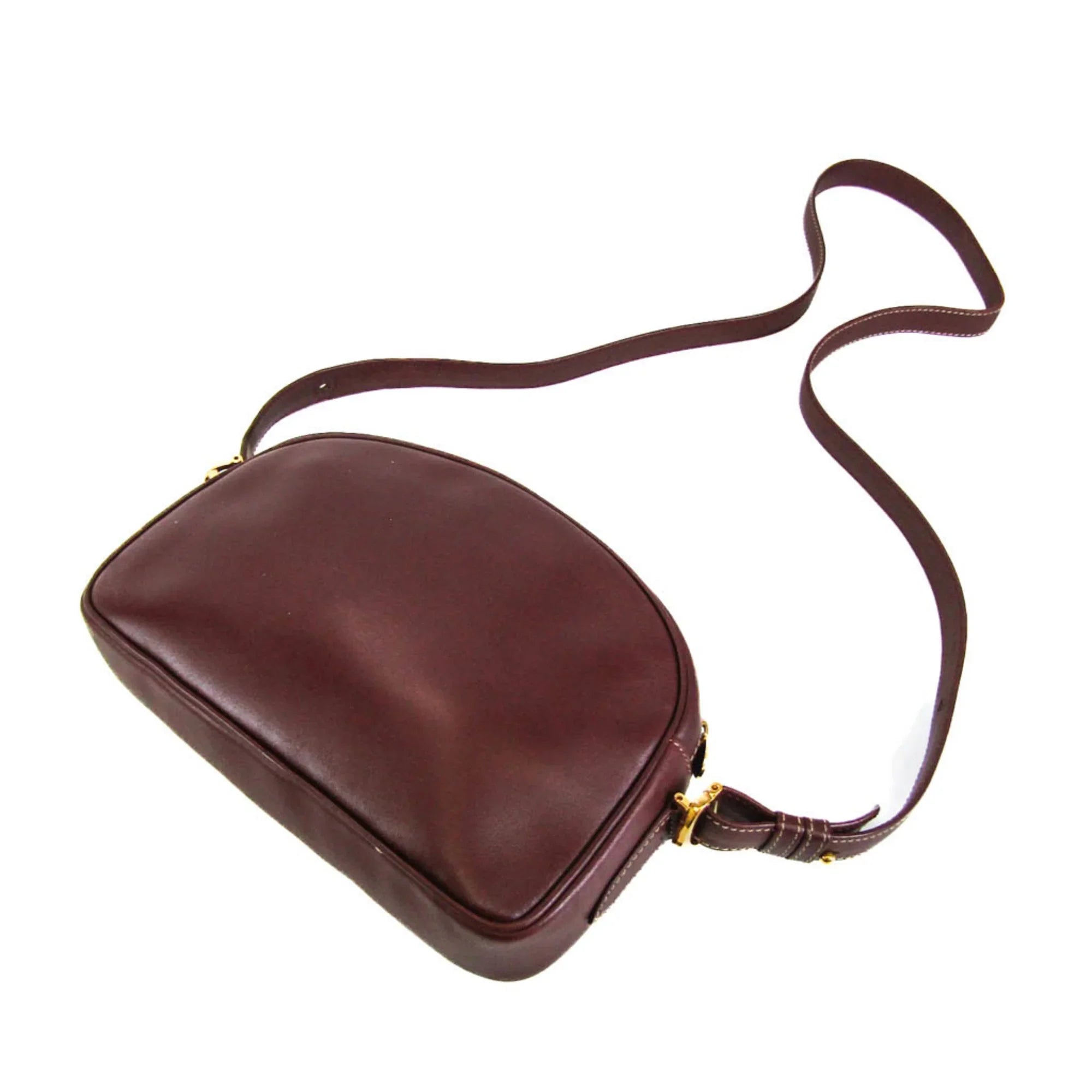 Stylish Pre-Owned Cartier Must Women's Leather Shoulder Bag Bordeaux (Good)