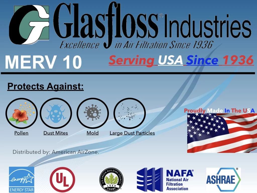 Stylish Glasfloss Air Filter 24x28x2 - 2" MERV 10 - (Pack of 4) - Pleated AC or HVAC Air Filter - Furnace Air Filter - Home or Office - Made In The USA.