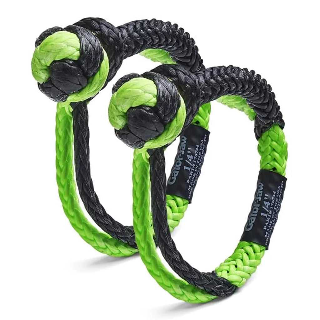 Stylish Bubba Rope 176744 Synthetic Shackle Mini Gator-Jaw 1/4" Breaking Strength of 11,000 lb. with Plasma in Green and Black, Ideal for ATV, UTV, Personal Water Craft and Power Sport Equipment â PAIR (2)