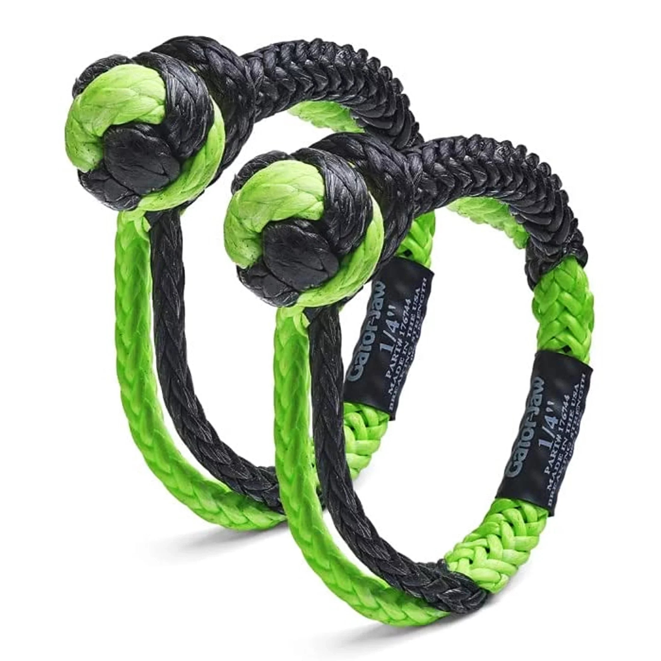 Stylish Bubba Rope 176744 Synthetic Shackle Mini Gator-Jaw 1/4" Breaking Strength of 11,000 lb. with Plasma in Green and Black, Ideal for ATV, UTV, Personal Water Craft and Power Sport Equipment â PAIR (2)