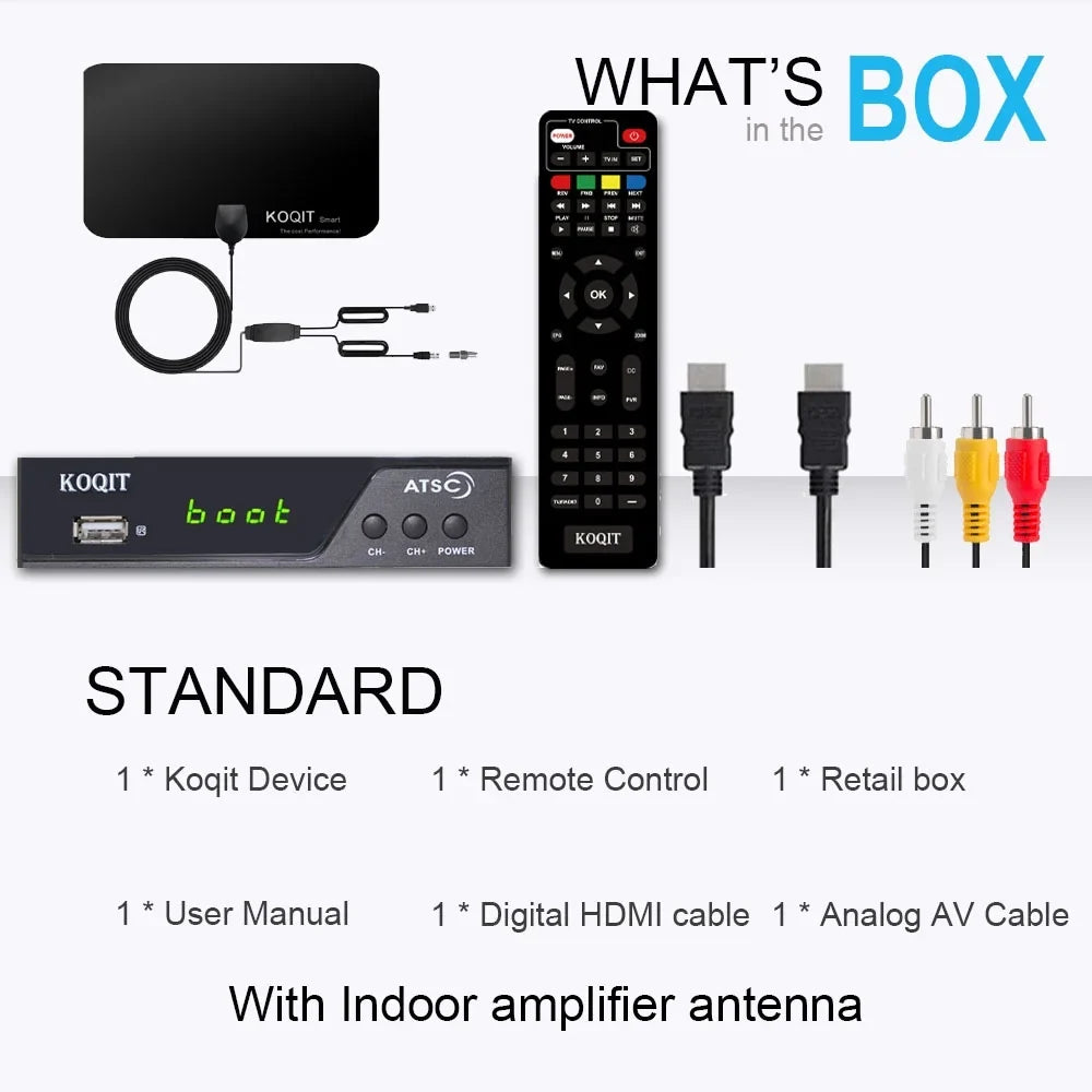 Stylish ATSC TV Tuner Digital Converter Box Recorders tv to USB, Multimedia Box, Digital Clock 12/24 Hours, OTA Analog to Digital, Coax to HDMI Set Top Box