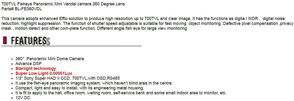 CCTV 700TVL Fisheye Analog Panoramic Mini Vandal Security camera 360 Degree Low Lamp