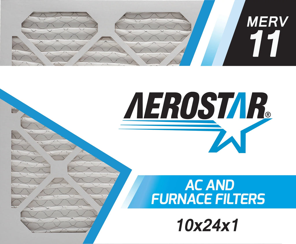 Aerostar 10x24x1 MERV 11, Air Filter, 10x24x1, Box of 4 - Exclusive Design