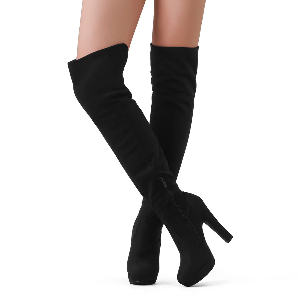Stylish DREAM PAIRS Women's Fashion Thigh High Chunky Heel Platform Over The Knee Boots HIGHPLAT BLACK Size 7.5