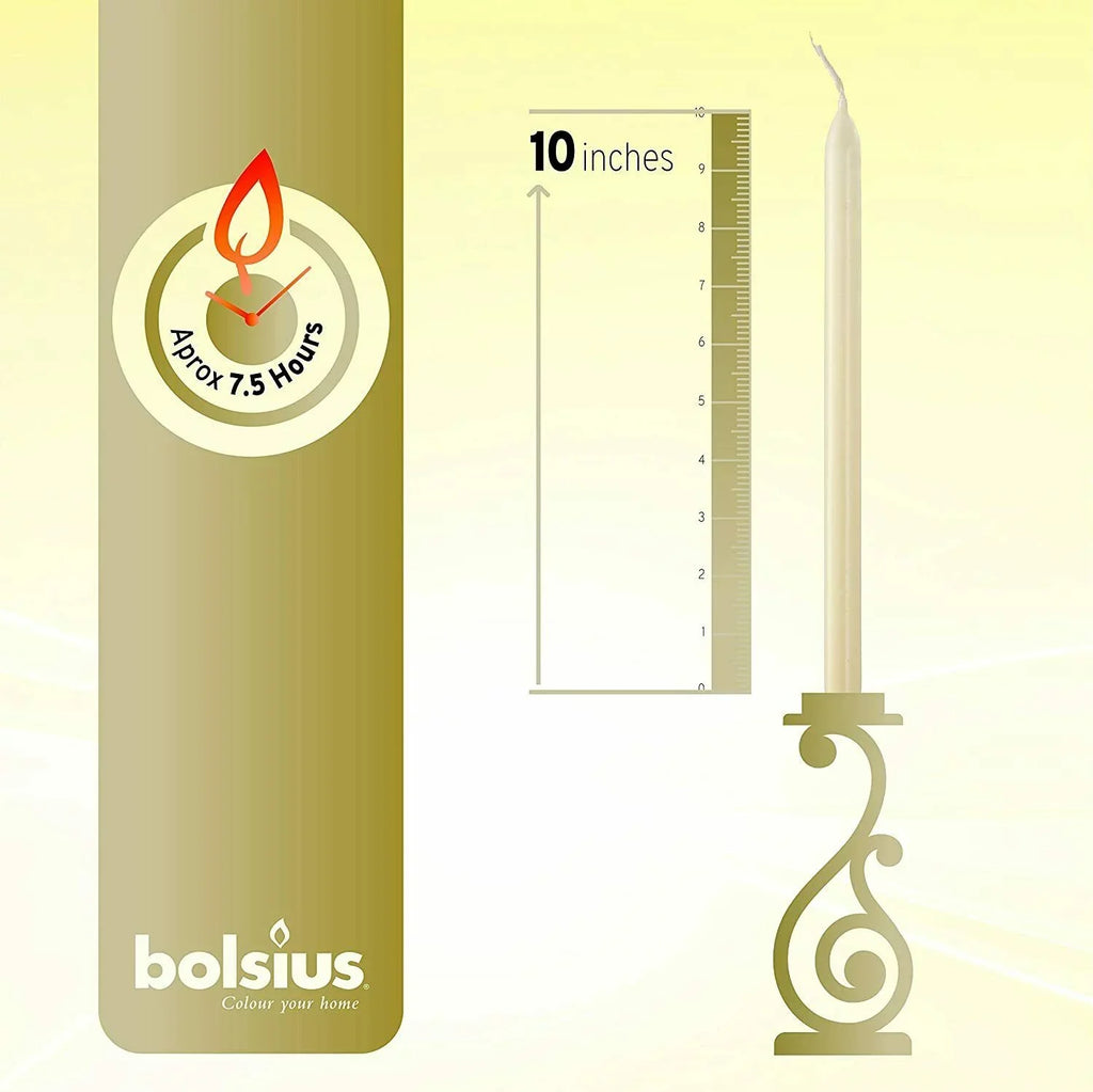 Stylish Bolsius 30 Ivory Unscented Taper - Dinner Candles Wedding for Spa, Christmas, Party, Household Decoration - 7.5 Hours Long Burning Smokeless Table Candle - Bulk Pack