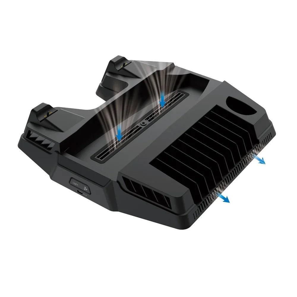 Stylish PS5 Cooling Stand Base with Charging, Disc Storage, and Multi-Functional Fan - Enhanced Cooling and Charging Dock for PlayStation 5 Digital and Disc Versions Console-Black