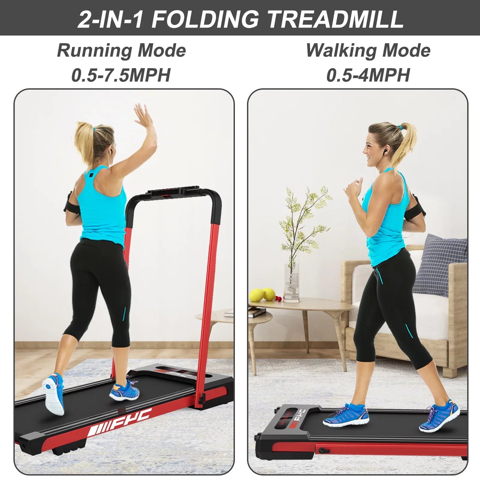 2 in 1 Under Desk Treadmill for Home, Installation-Free Foldable Treadmill Compact Electric Running Machine, Remote Control & LED Display Walking Running Jogging