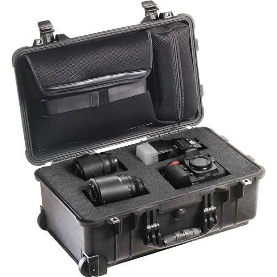 1510LFC Laptop Overnight Watertight Carry On Hard Case with Foam Insert, Laptop Sleeve & Wheels - Charcoal Black - Exclusive Design