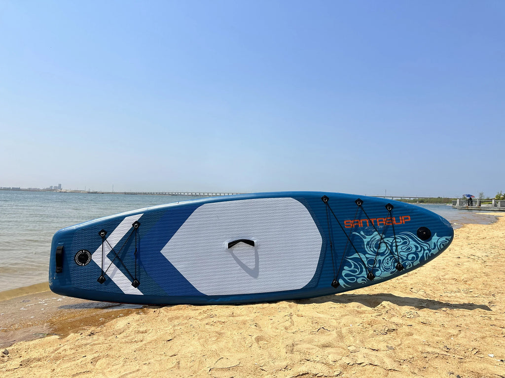 Stylish Inflatable Stand Up Paddle Board 9.9'x33"x5" With Premium SUP Accessories & Backpack, Wide Stance, Bottom Fin for Paddling, Paddle, Leash, Surf Control, Non-Slip Deck for Youth & Adult