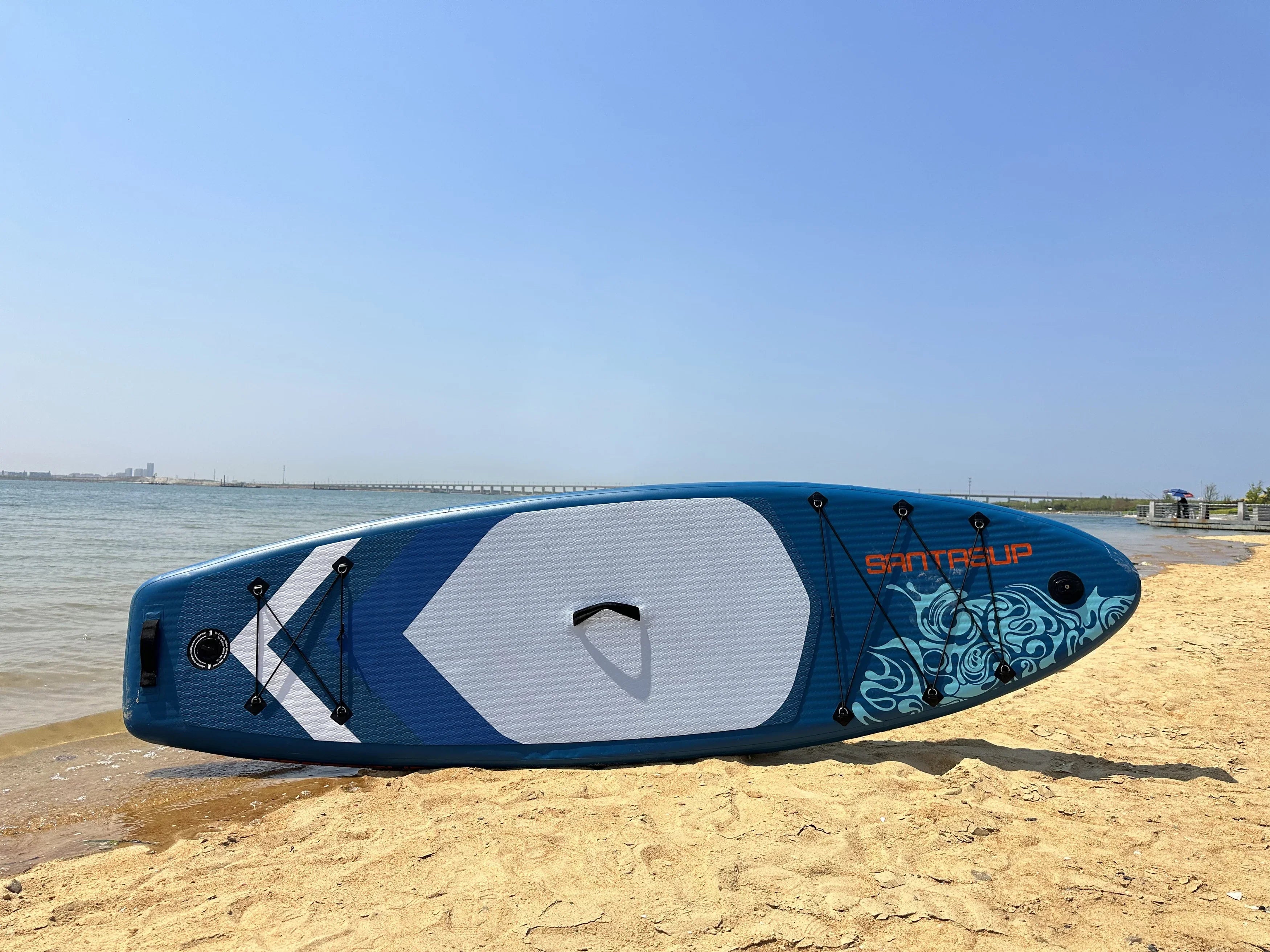 Stylish Inflatable Stand Up Paddle Board 9.9'x33"x5" With Premium SUP Accessories & Backpack, Wide Stance, Bottom Fin for Paddling, Paddle, Leash, Surf Control, Non-Slip Deck for Youth & Adult