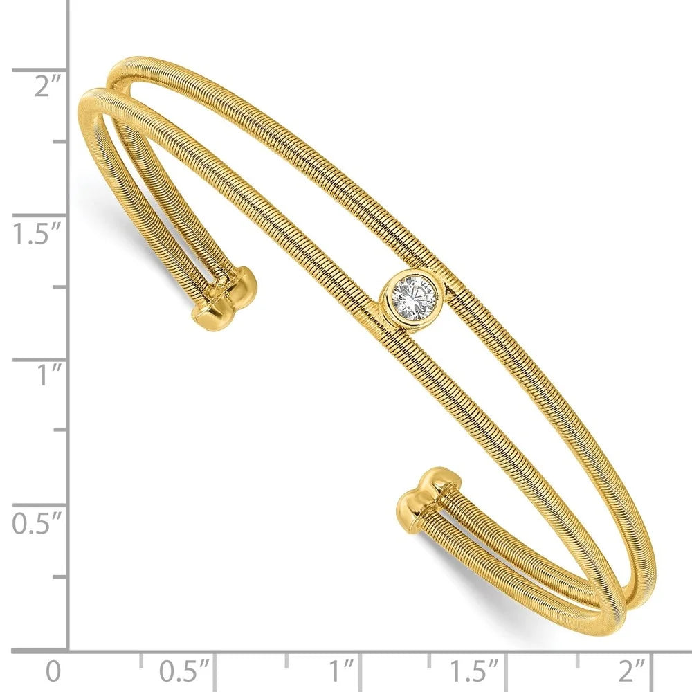 Auriga 925 Sterling Silver Polished Gold-tone Textured CZ Two Band Cuff Bracelet for Women - Exclusive Design