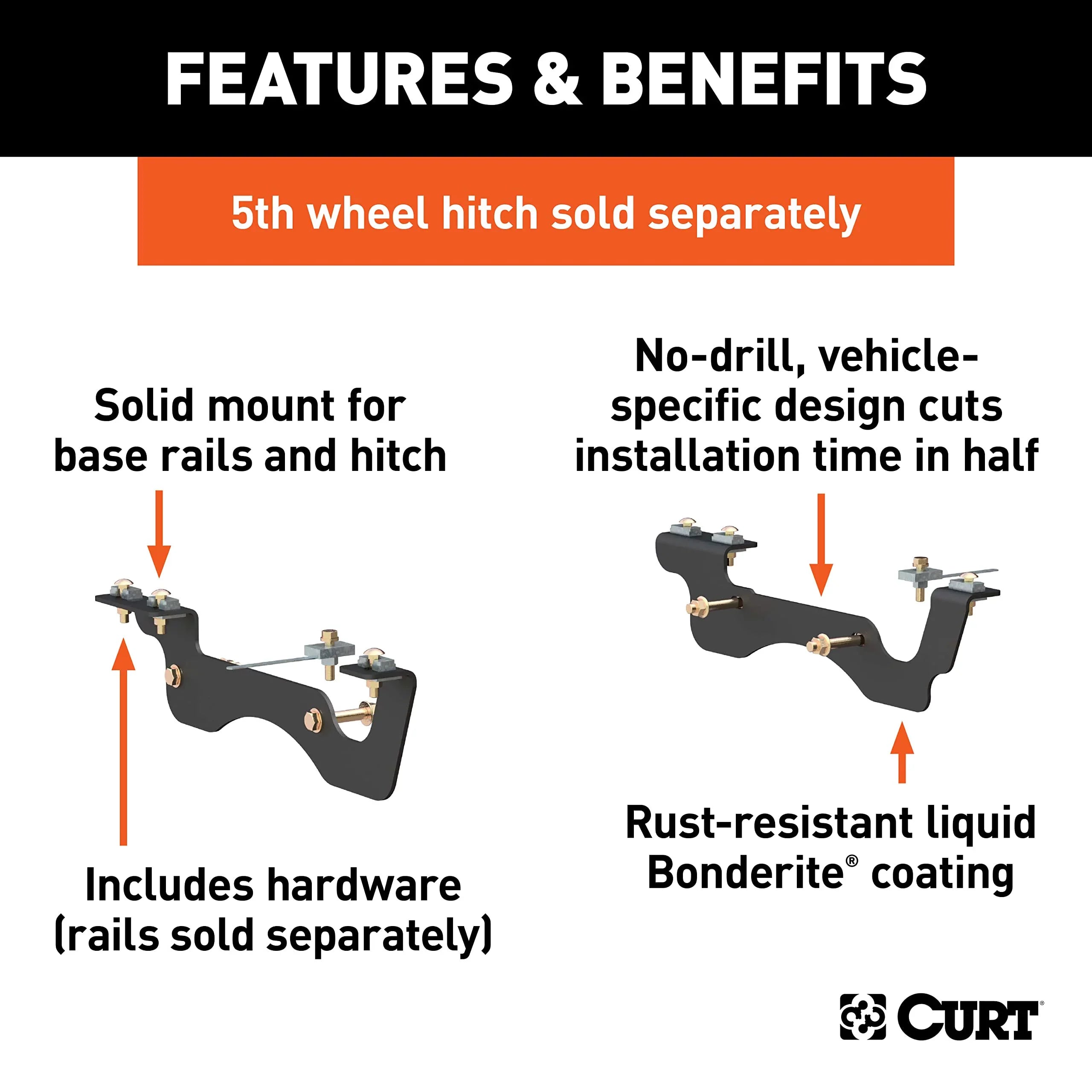 Curt Manufacturing 16431 Custom 5th Wheel Brackets, 19-22 Ford F-250/350/450