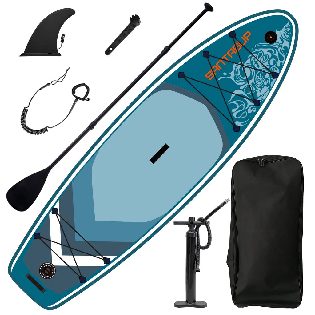 Stylish Inflatable Stand Up Paddle Board 9.9'x33"x5" With Premium SUP Accessories & Backpack, Wide Stance, Bottom Fin for Paddling, Paddle, Leash, Surf Control, Non-Slip Deck for Youth & Adult