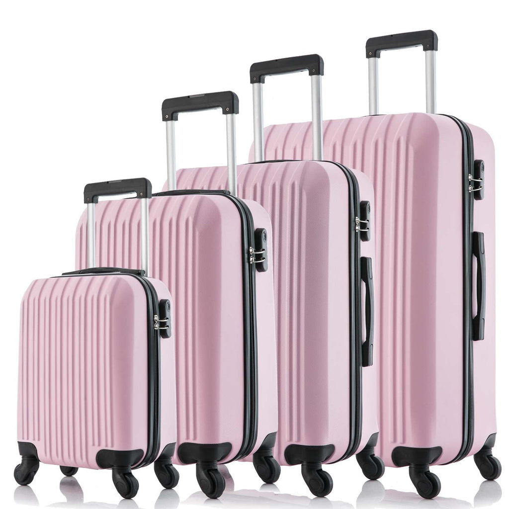 5 Piece Set Luggage Sets Suitcase ABS Hardshell Lampweight Spinner Wheels (16/20/24/28 inch) Pink