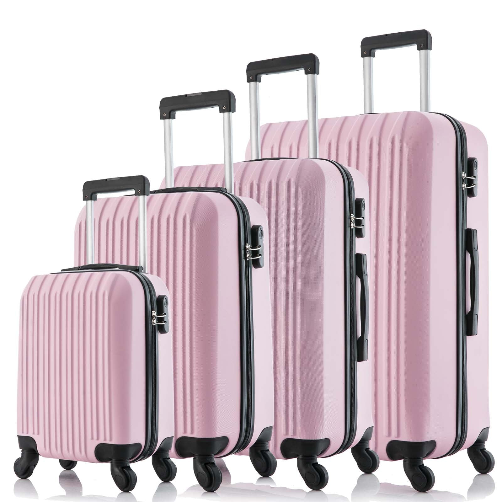 5 Piece Set Luggage Sets Suitcase ABS Hardshell Lampweight Spinner Wheels (16/20/24/28 inch) Pink