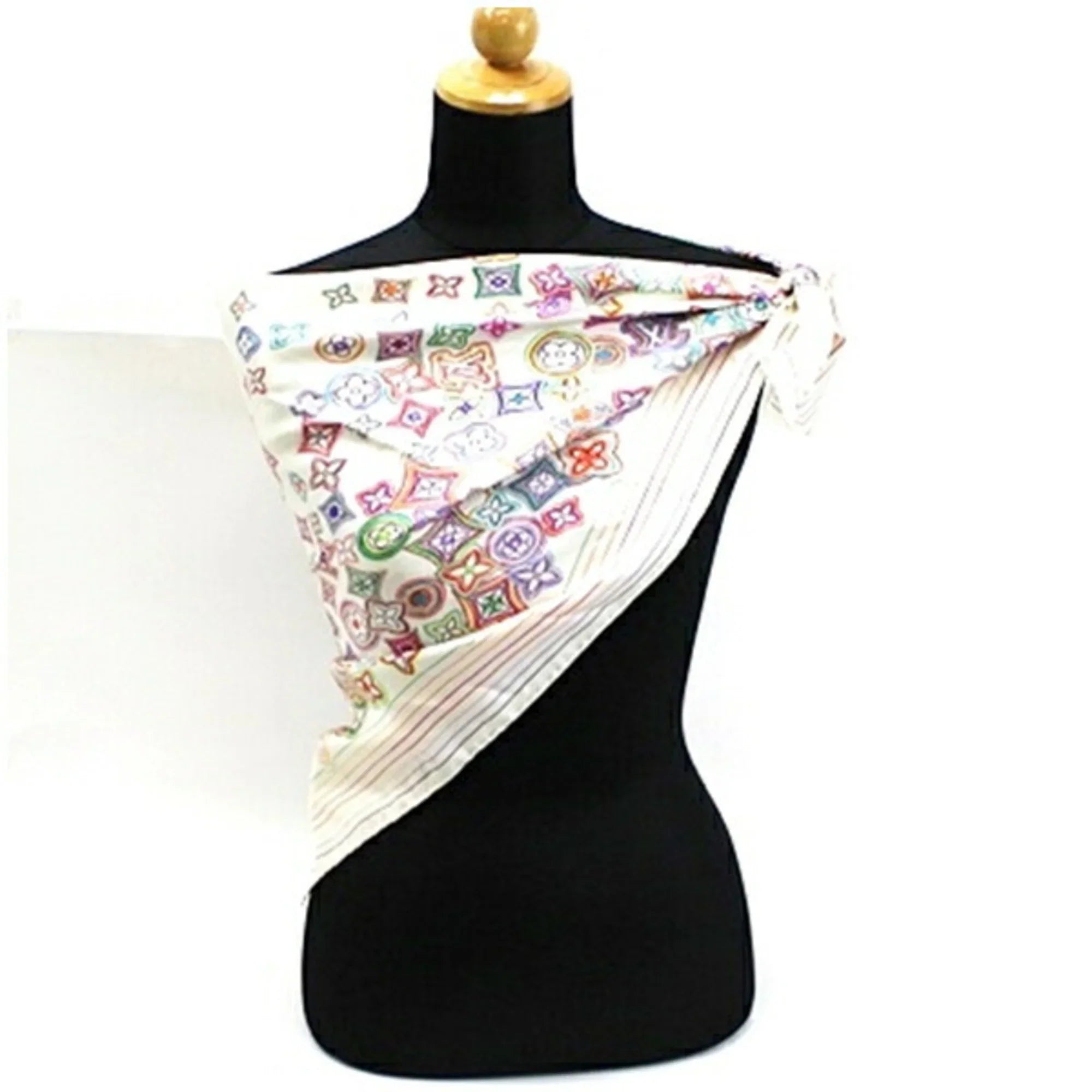 Pre-Owned Louis Vuitton Silk Scarf Muffler Monogram White x Multicolor Women's (Good)